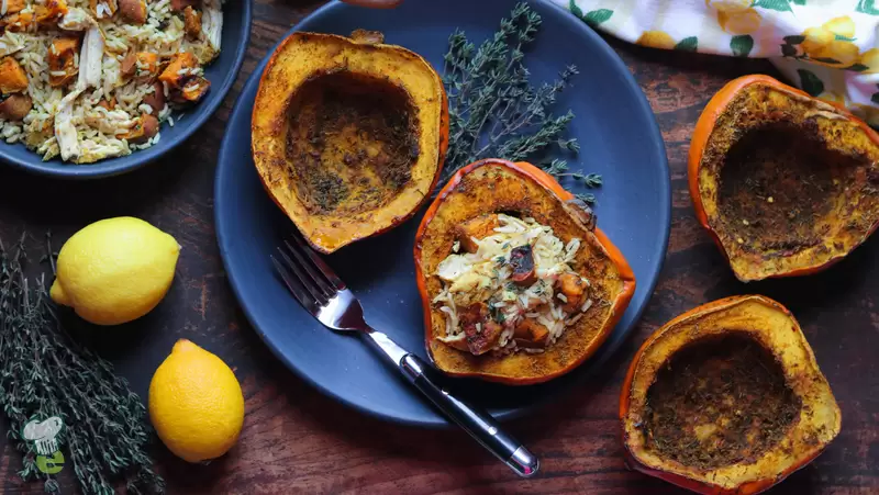 Heart Healthy Chicken Stuffed Acorn Squash