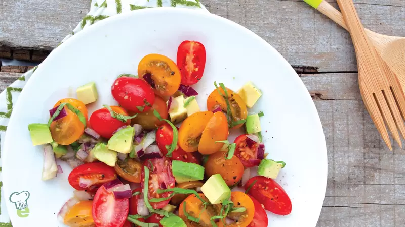 Heart Healthy Tomato, Basil and Avocado Salad