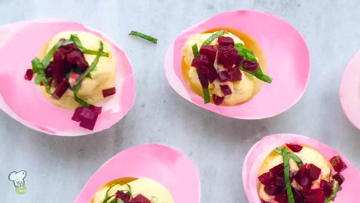 Heart Healthy Pink Deviled Eggs