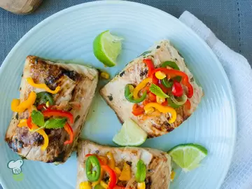 Grilled Swordfish with Bell Pepper Chow-Chow
