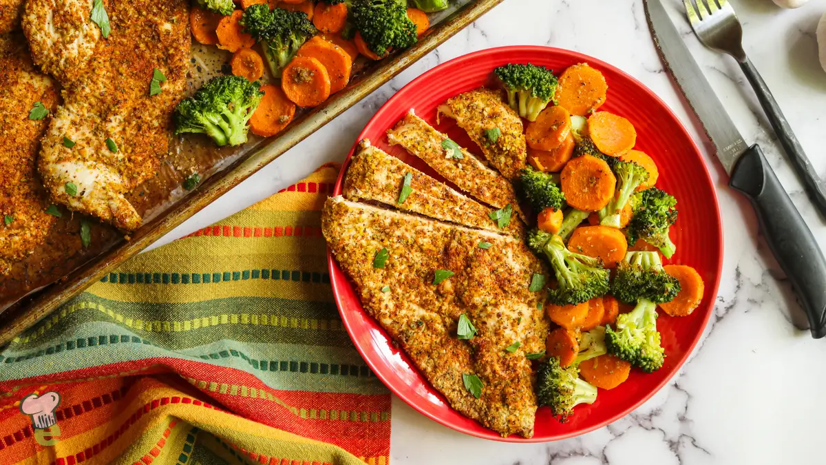 Low Sodium Sheet Pan Ranch Chicken with Roasted Broccoli and Carrots
