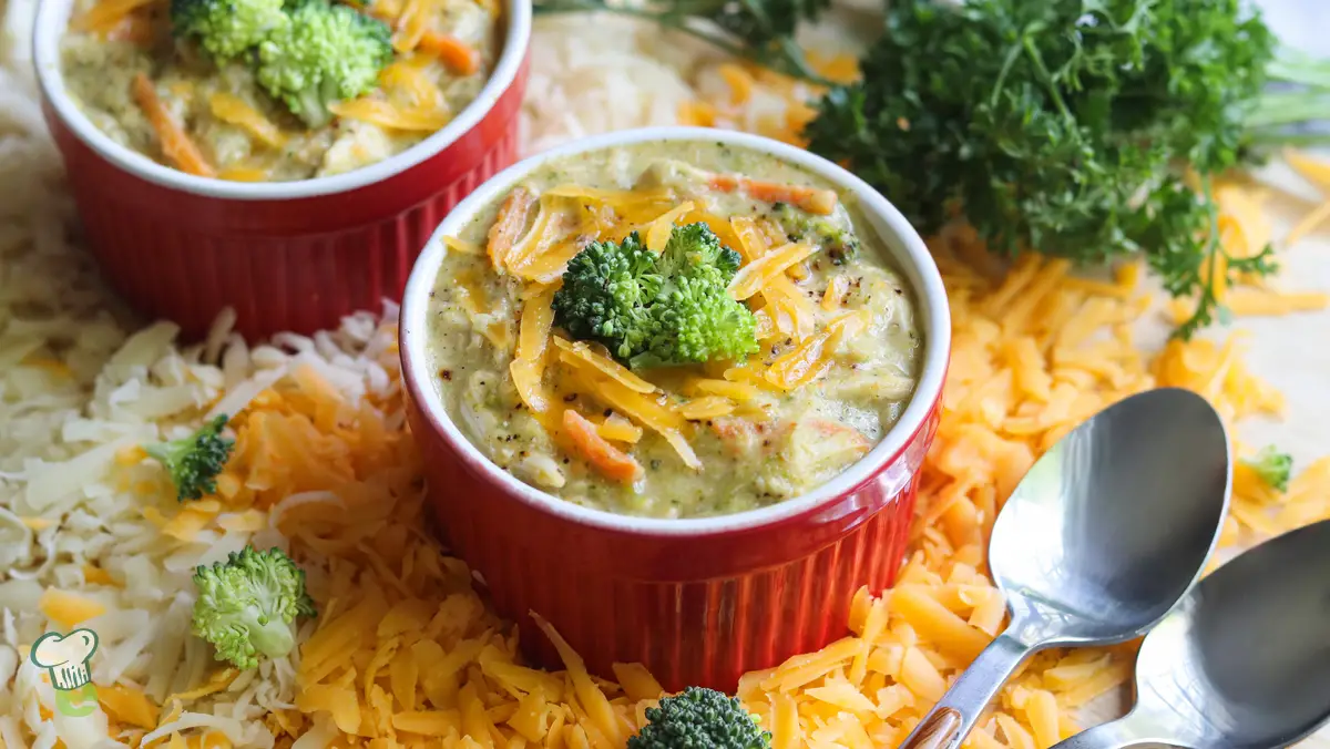 High Protein Broccoli Cheddar Soup with Chicken