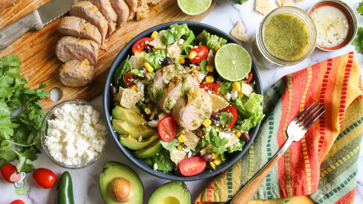 Peach Pork Tenderloin Salad with Cilantro Lime Dressing