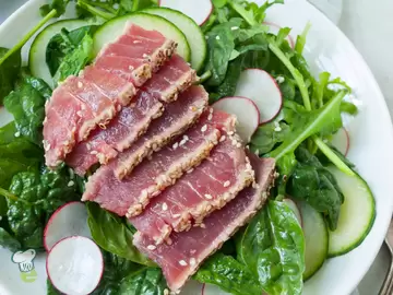 Sesame Tuna Steak Over Greens