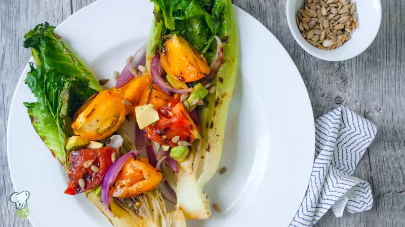 Heart Healthy Grilled Romaine and Tomato Salad