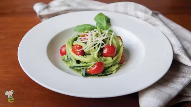 Heart Healthy Zucchini Noodles with Creamy Avocado Pesto